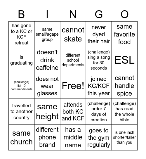 KCxKCF BINGO Card