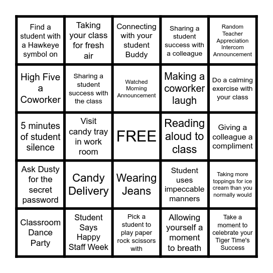 You Are Appreciated Bingo Card