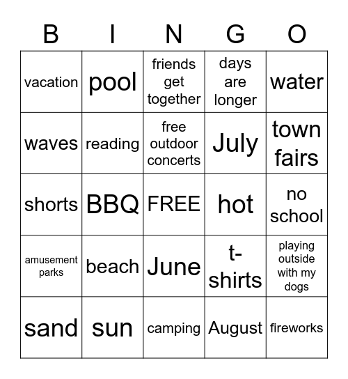 Summer Bingo Card