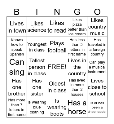 Back To School Bingo Card