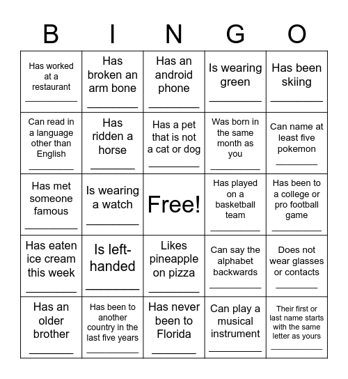 Get-To-Know-You-Bingo Card