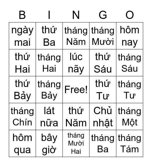 Lớp 5A - VNHV Bingo Card