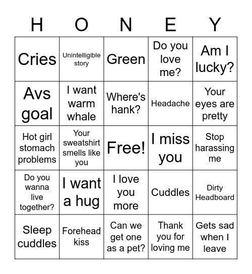 Honey Bingo Card