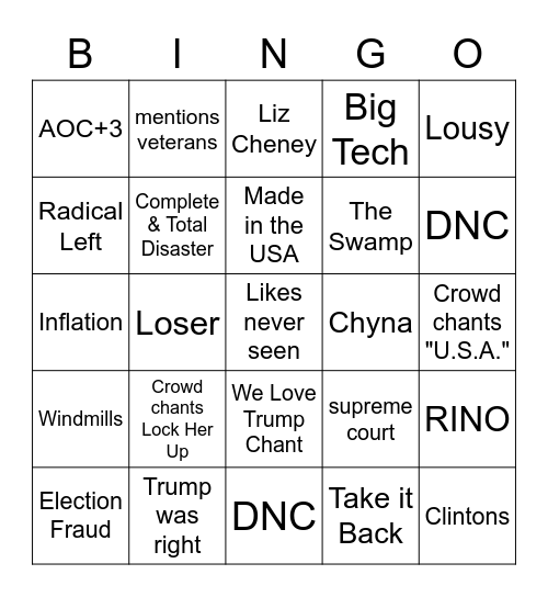 Trump Rally Bingo Card