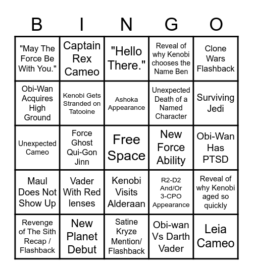 Kenobi Bingo Card