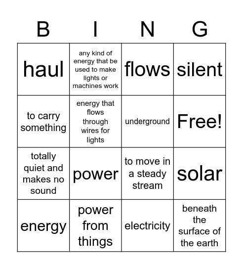 How do we use energy? Bingo Card