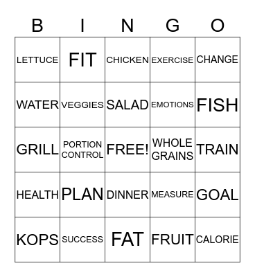 TOPS  Bingo  Words Bingo Card