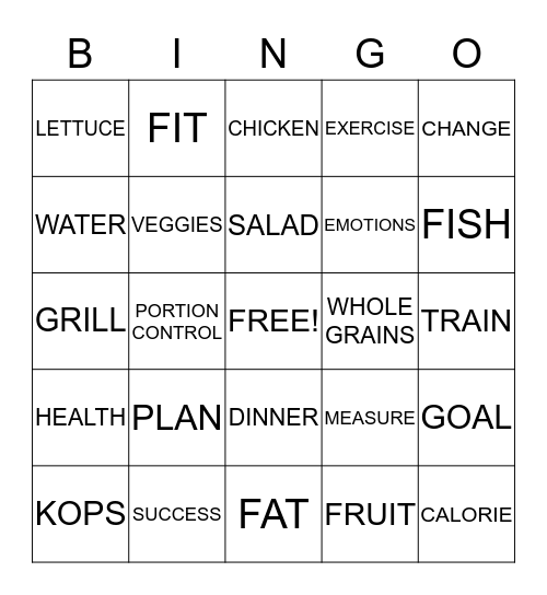 TOPS  Bingo  Words Bingo Card