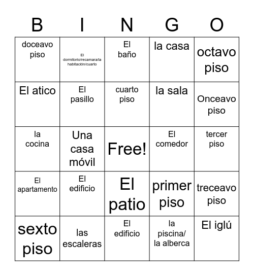 La casa Bingo Card