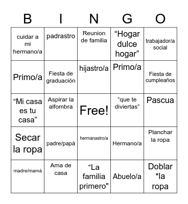 la familia Bingo Card