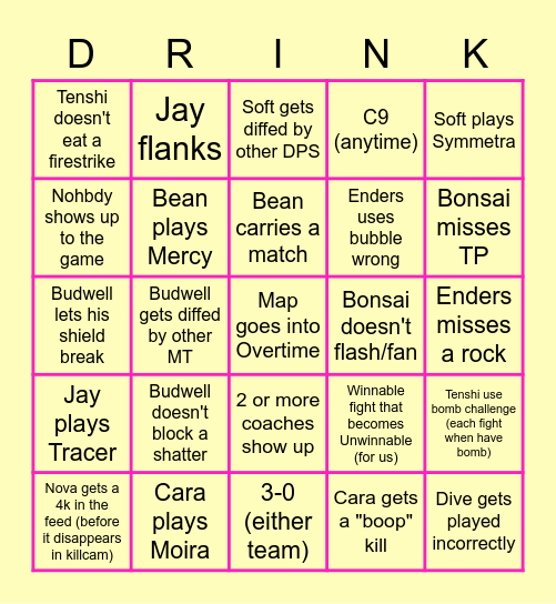 Sushi Rollers Bingo Card