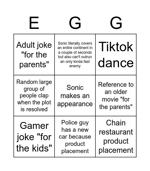 Sonk Bingo Card