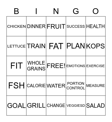 TOPS Bingo Words Bingo Card