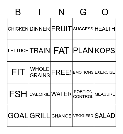 TOPS Bingo Words Bingo Card