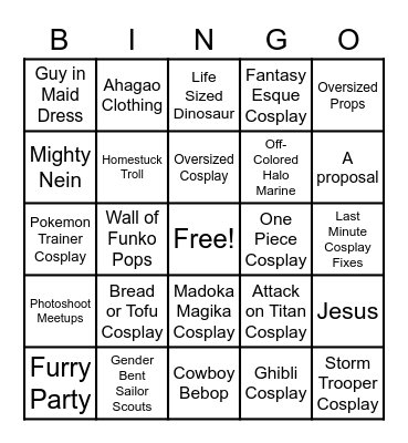 Sakura Con Bingo Card