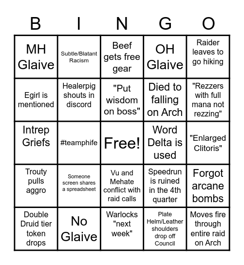 Blahst Bingo Card