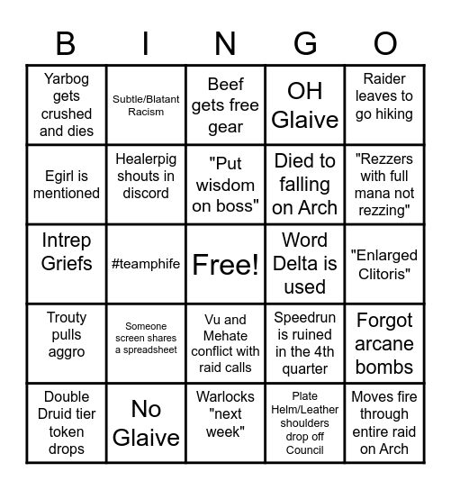 Blahst Bingo Card
