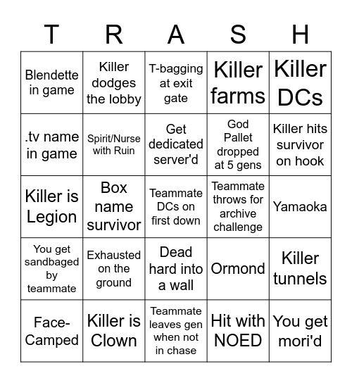 Ultimate DBD Bingo Card