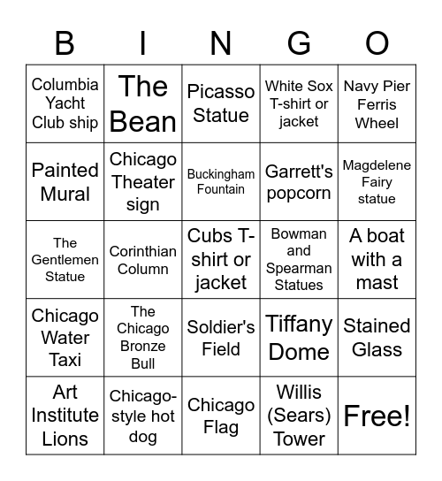 Chicago Fun with Kids Bingo Card