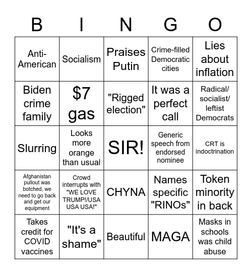 Trump Rally Bingo (2022/Midterms Edition) Bingo Card