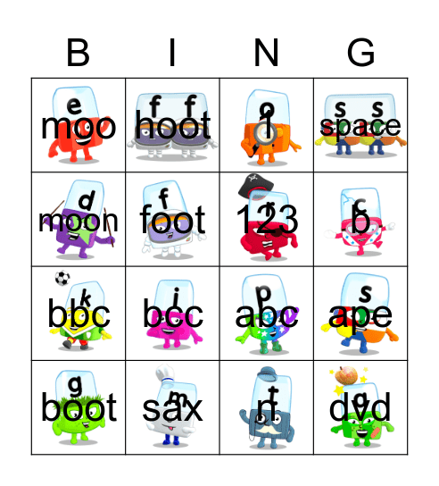 Alphablocks Phase 2 Bingo Card