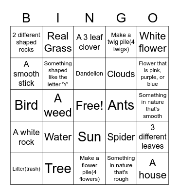 Nature Scavenger Hunt Bingo Card