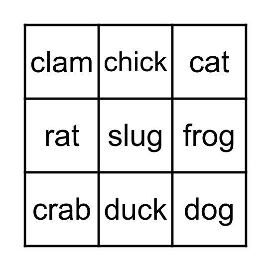 Sabrina Animal Bingo Card