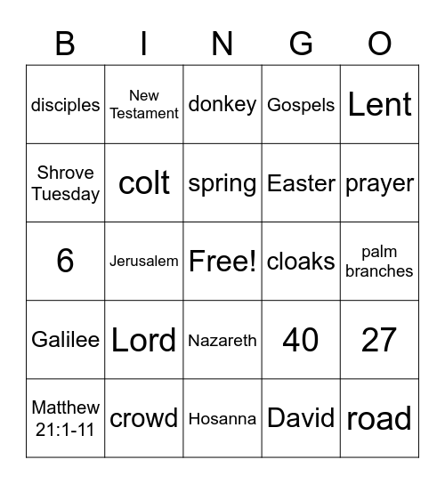 Palm Sunday Bingo Card