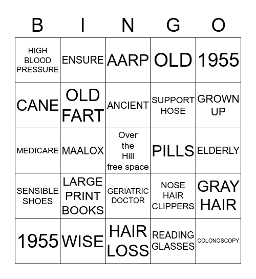 Over the Hill Bingo Card