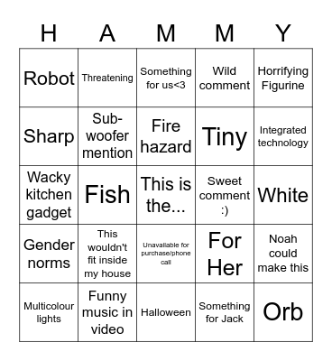 Hammacher Schlemmer (thank u kat @katbamkapow and jack @notquitereal!) Bingo Card