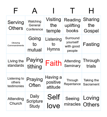 Strengthening Faith Bingo Card