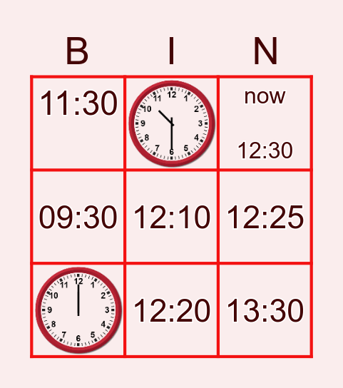 Time : minute&hour ago Bingo Card