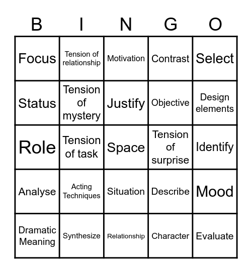 Drama Terminology Bingo Card