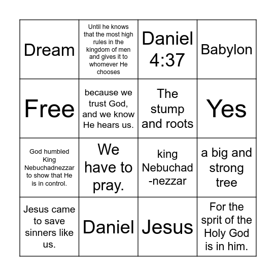 Nebuchadnezzar's Dream Bingo Card