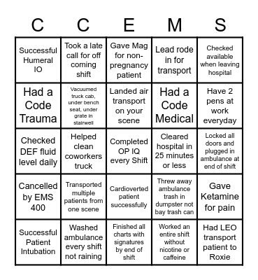 D SHIFT BINGO Card