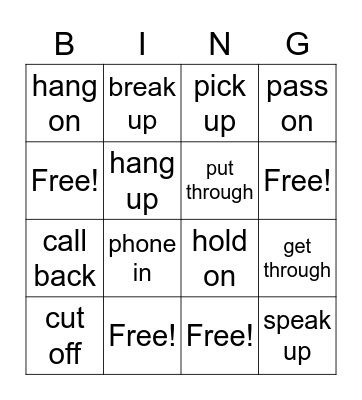 Phrasal Verbs: On the Phone Bingo Card