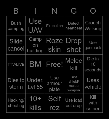 Warzone Bingo Card