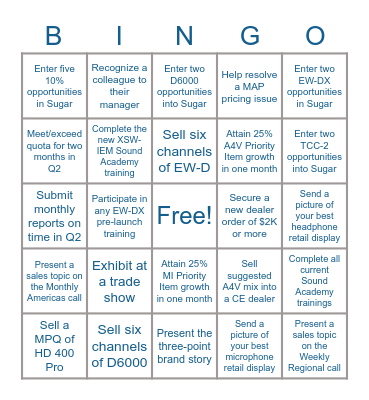 Sennheiser Pro Audio Americas Q2 2022 Bingo Card