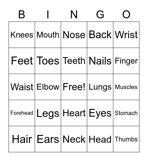 Parts of the body! Bingo Card