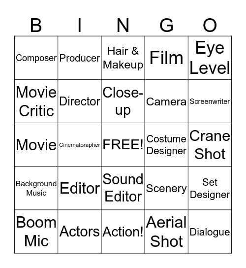 Career Focus: Making Movies Bingo Card