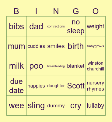 Jen's Baby Shower Bingo Card