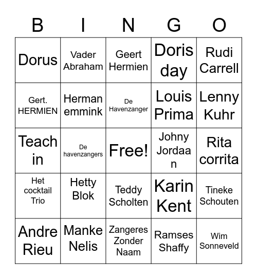 Muziek bingo Card