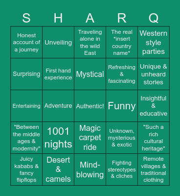 Travelogues about the 'East' Bingo Card