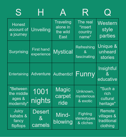 Travelogues about the 'East' Bingo Card