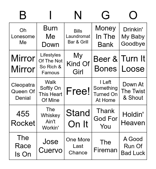 90's  Country Cover Bingo Card