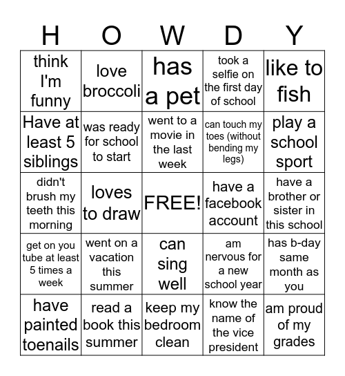 Getting To Know You Bingo Card