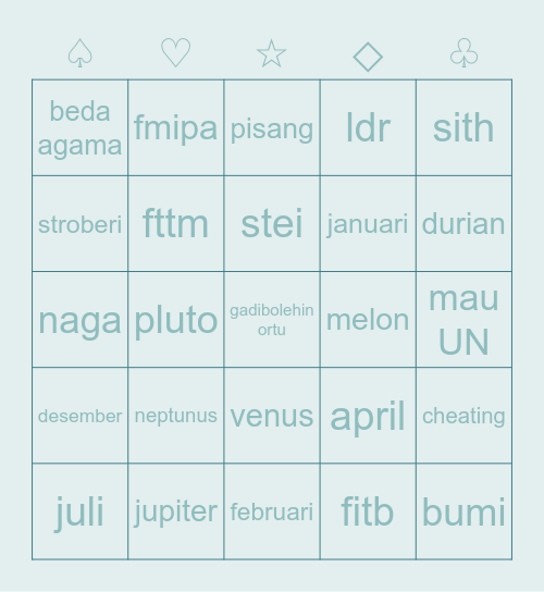 ka dennis jelek >;o Bingo Card