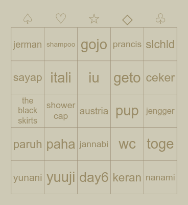 colorful<133 Bingo Card