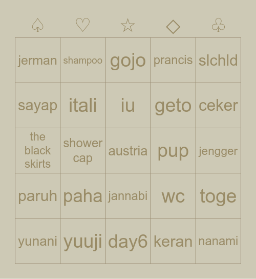 colorful<133 Bingo Card