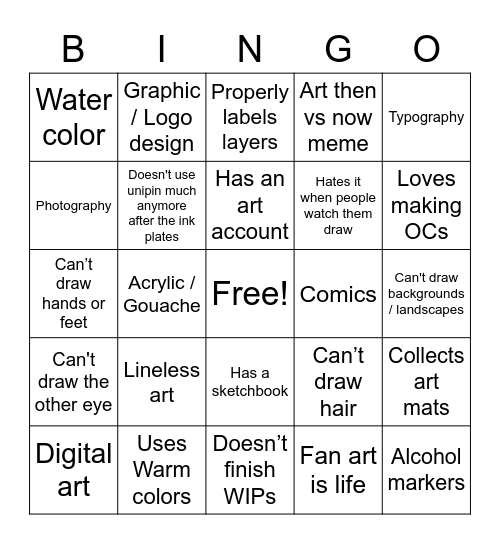 Art Bingo Card